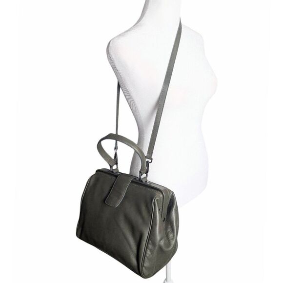 Nardelli Italian Dark Olive Green Leather Hinge Satchel Crossbody Handbag - Picture 1 of 8
